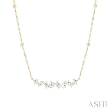 1 1/10 Ctw Mixed Diamond Cut Fashion Station Necklace in 14K Yellow Gold